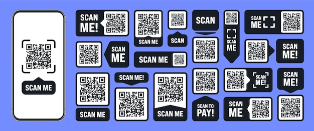 Escáneme la etiqueta de código QR para el pago en línea, ofertas especiales para la venta, etiquetas de descuento para compras o