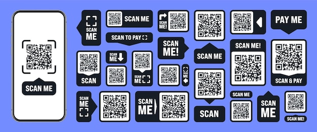 Escáneme la etiqueta de código QR para el pago en línea, ofertas especiales para la venta, etiquetas de descuento para compras o
