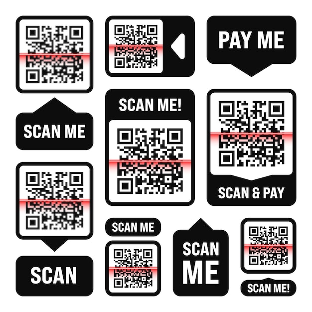 Escáneme la etiqueta de código QR para el pago en línea, ofertas especiales para la venta, etiquetas de descuento para compras o