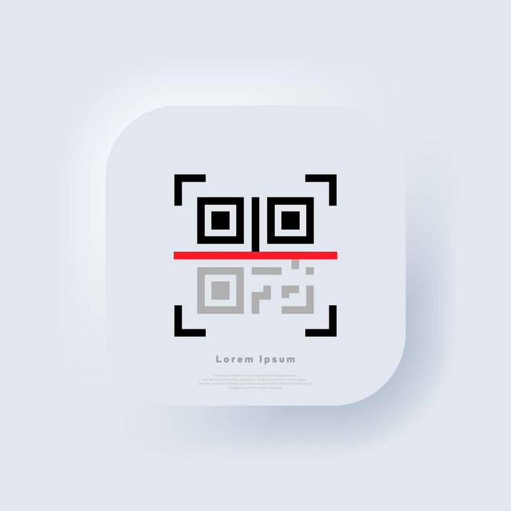 Escaneo de códigos QR. Escanéame. Leer código de barras, movilidad, aplicación de generación, codificación. Reconocimiento o lectura de código qr en estilo plano. Botón web de interfaz de usuario blanco Neumorphic UI UX. Neumorfismo. Eps vectoriales 10.