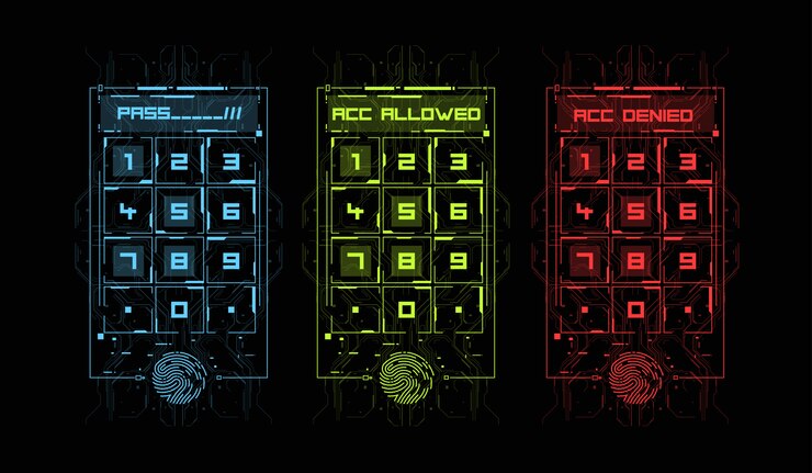 Vector escaneo de dedo en estilo futurista. identificación biométrica con interfaz futurista de hud. ilustración del concepto de tecnología de escaneo de huellas dactilares. panel de control con contraseña.