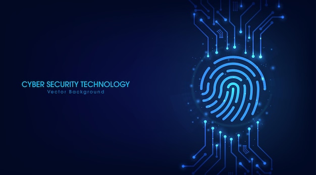 Escaneo de huellas dactilares en placa de circuito concepto de sistema seguro con una huella dactilar concepto de tecnología de seguridad cibernética fondo abstracto estilo futurista Hitech Vector e Ilustración