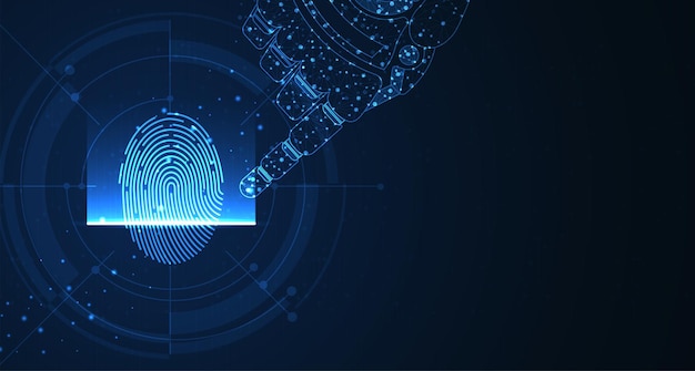Escaneo láser de huellas dactilares de tecnología de seguridad biométrica digital Esquema de alambre de baja poli