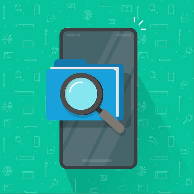 Escaneo móvil o inspección de documentos de carpetas de archivos en la ilustración del teléfono celular