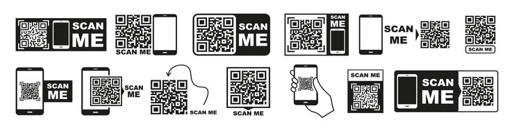 Vector escáner de código qrcolección de códigos qr con scan meescanear un código qr con un teléfono inteligente