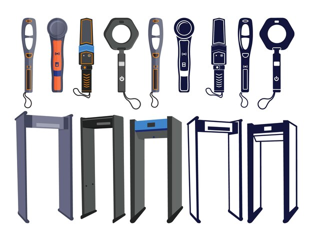 Escáner de cuerpo completo Máquina Ilustraciones Clip Art Big Collections Set. Vector premium de alta calidad.