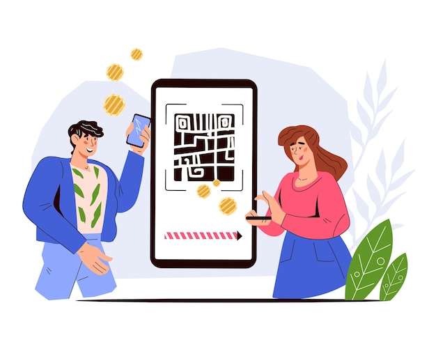 Escáner en línea de código QR para pagos por Internet y vector plano de datos de productos