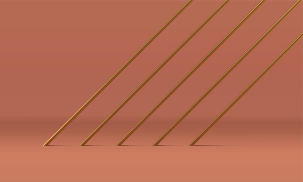 Escaparate exhibición de productos barra diagonal dorada metálica fondo marrón 3d vector realista