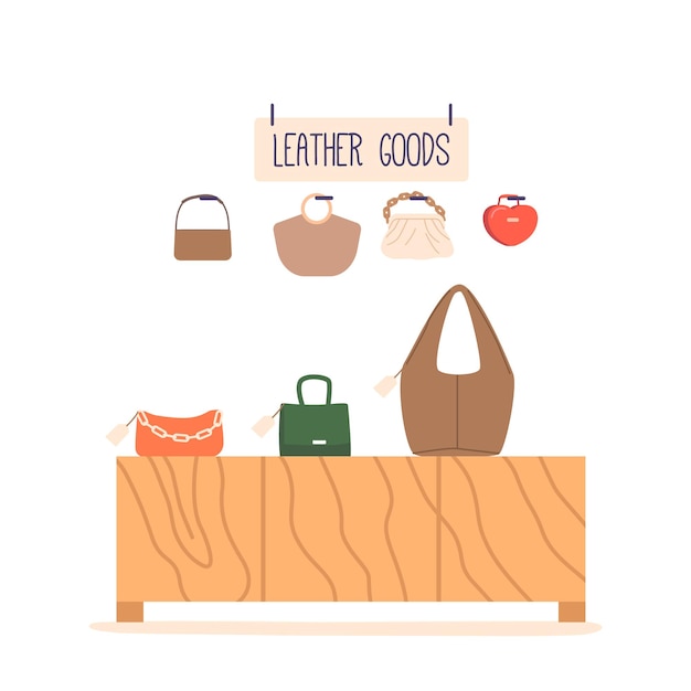 Escaparate llamativo de la tienda con una variedad de bolsos elegantes Diseños modernos de moda para cualquier ocasión Ilustración vectorial