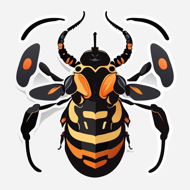 Vector escarabajo asiático de cuernos largos dibujado a mano dibujos animados pegatina icono concepto ilustración aislada