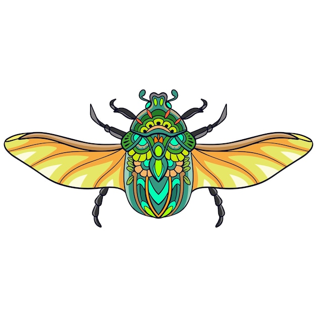 Escarabajo colorido mandala artes aislado sobre fondo blanco.