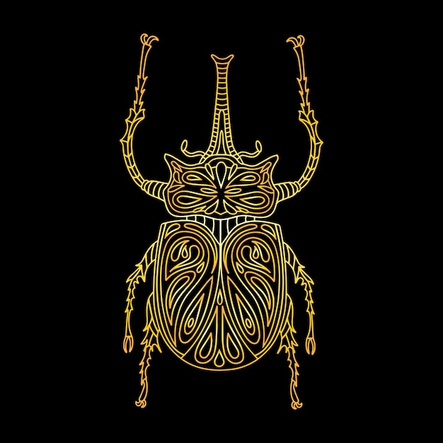 Un escarabajo dorado en un estilo lineal Ilustración vectorial lineal