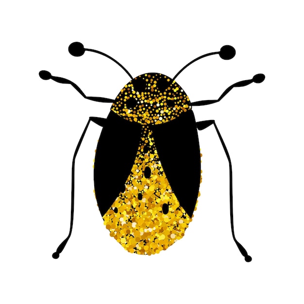 Escarabajo de insecto de brillo negro y dorado ilustración de arte dorado de insecto de hada de vector celestial