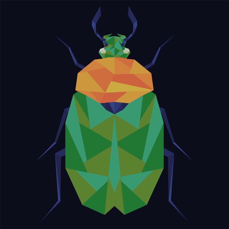 Vector escarabajo poligonal aislado sobre fondo negro