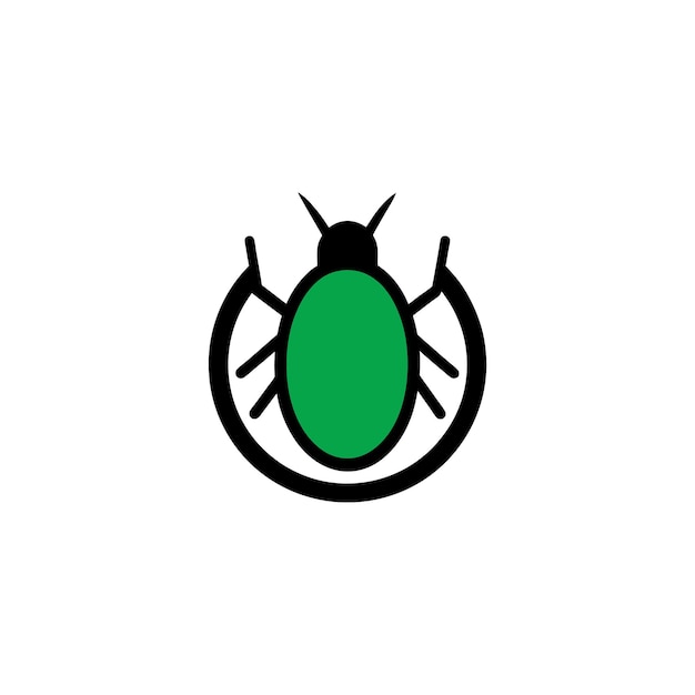 Escarabajo verde en un icono de círculo negro