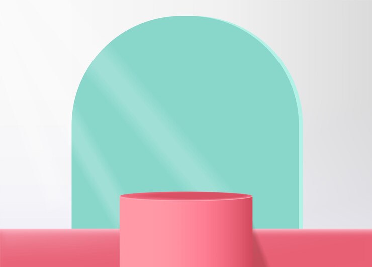 Vector escena 3d realista para cosméticos, vector de soporte rosa, banner de forma geométrica, escena moderna para producto
