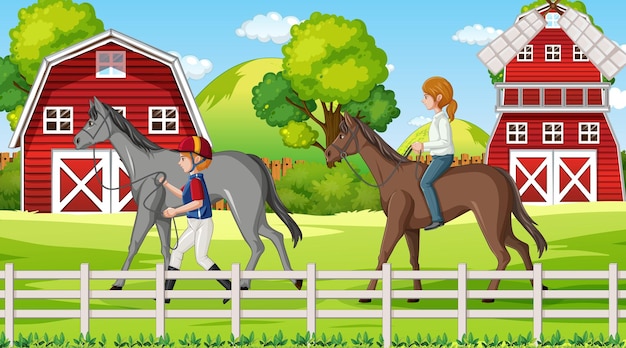 Vector escena al aire libre con caballo líder ecuestre