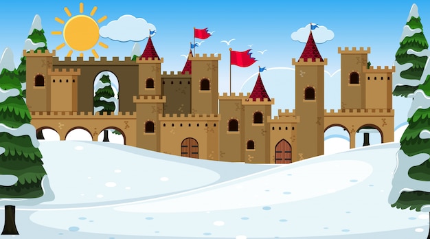 Una escena al aire libre con castillo