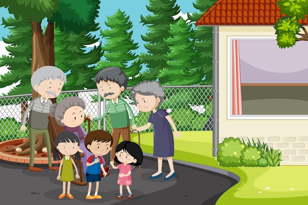 Escena al aire libre con miembro de la familia.