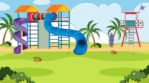 Vector una escena al aire libre con parque infantil