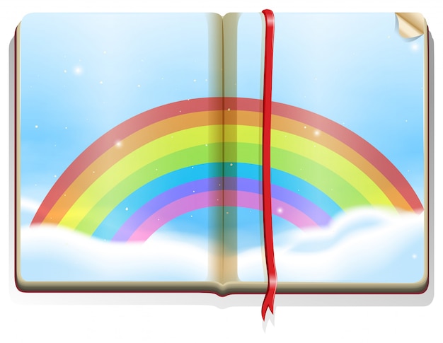 Vector escena con arcoiris en el libro