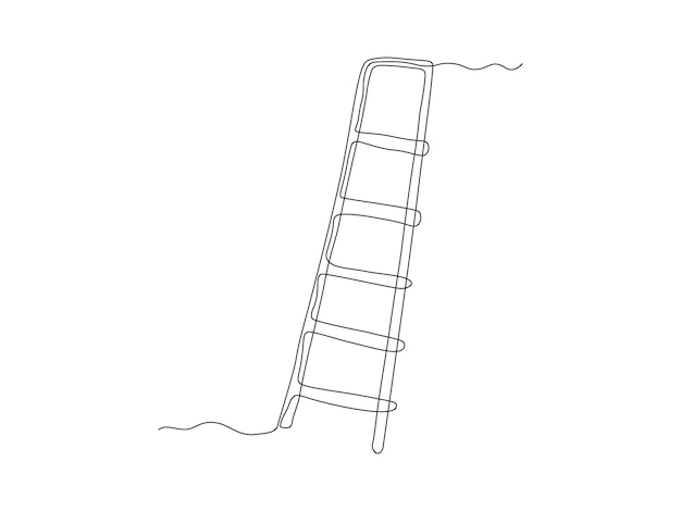 Escena de arte de una sola línea continua con el logotipo de la escalera abstracta