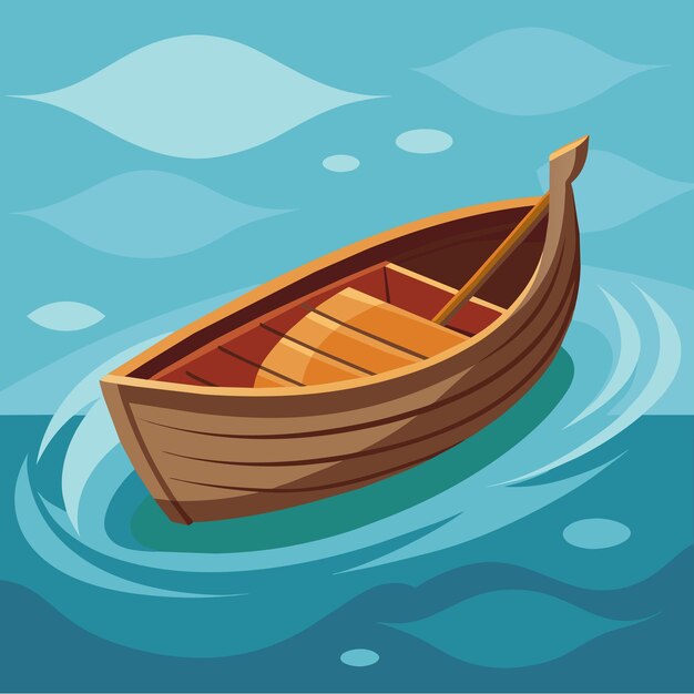 Escena con un barco de madera en la orilla con un ícono de pegatina dibujado a mano concepto ilustración aislada