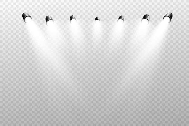 Escena blanca encendida con focos. Ilustración vectorial