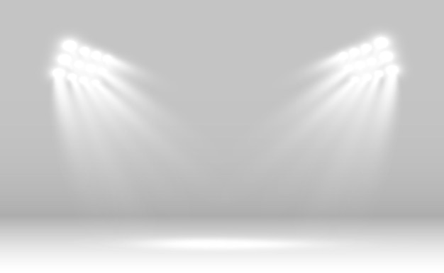 Escena blanca encendida con focos. Ilustración vectorial