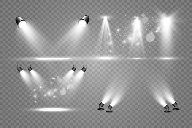 Escena blanca con focos iluminados Ilustración vectorial