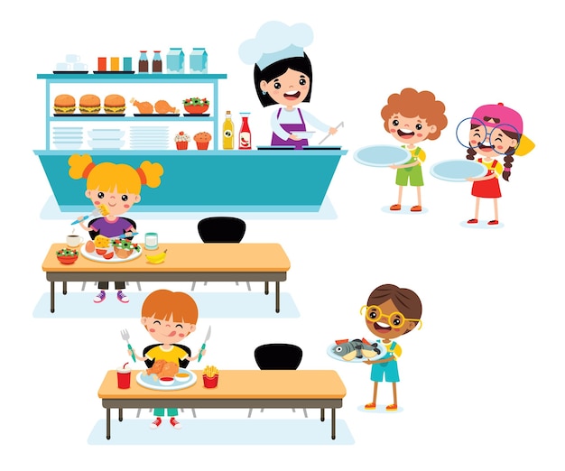 Escena de cafetería con personajes de dibujos animados