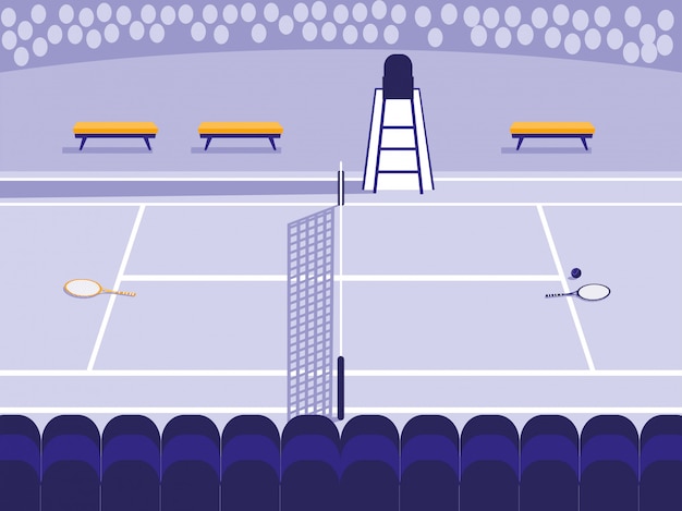 Escena de cancha deportiva de tenis