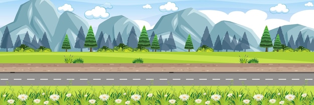 Vector escena de carretera de naturaleza rural