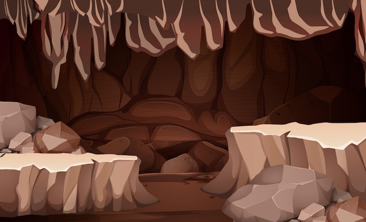 Vector una escena de caverna subterránea