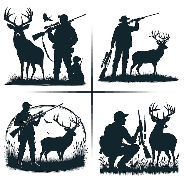 Vector escena de caza de ciervos vector de silueta papá cazando cazador vector de perro vector de ciervo