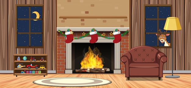 Vector escena con chimenea en gran salón