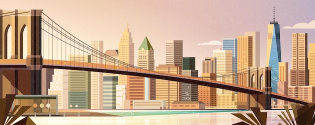 Vector escena de la ciudad del puente de brooklyn