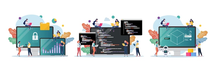 Vector escena de la clase de modelado y programación de computadoras