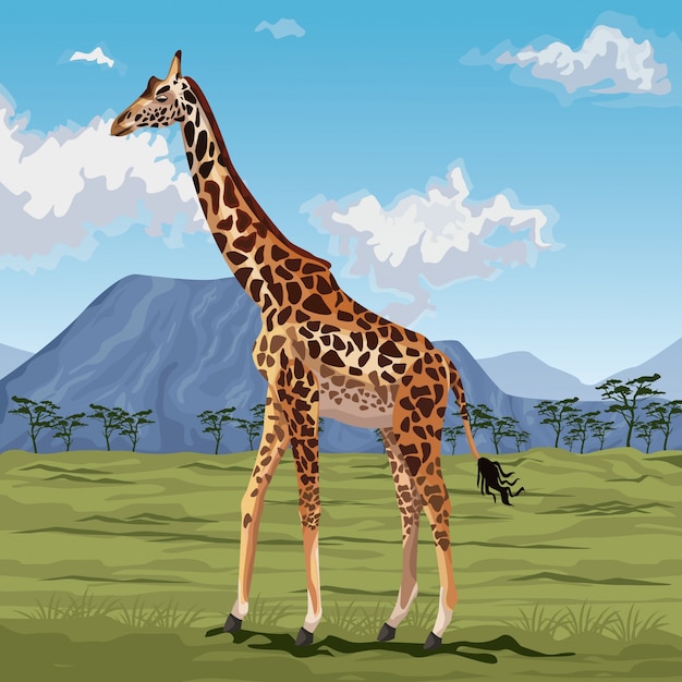 Vector escena colorida paisaje africano con pie de jirafa
