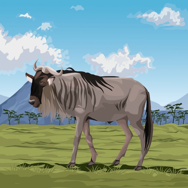 escena colorida paisaje africano con pie de ñu