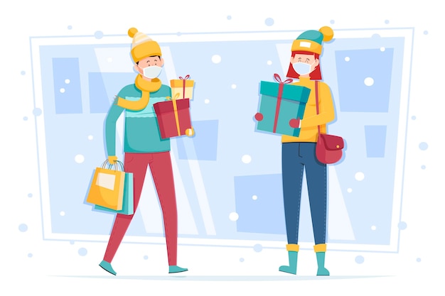 Vector escena de compras navideñas