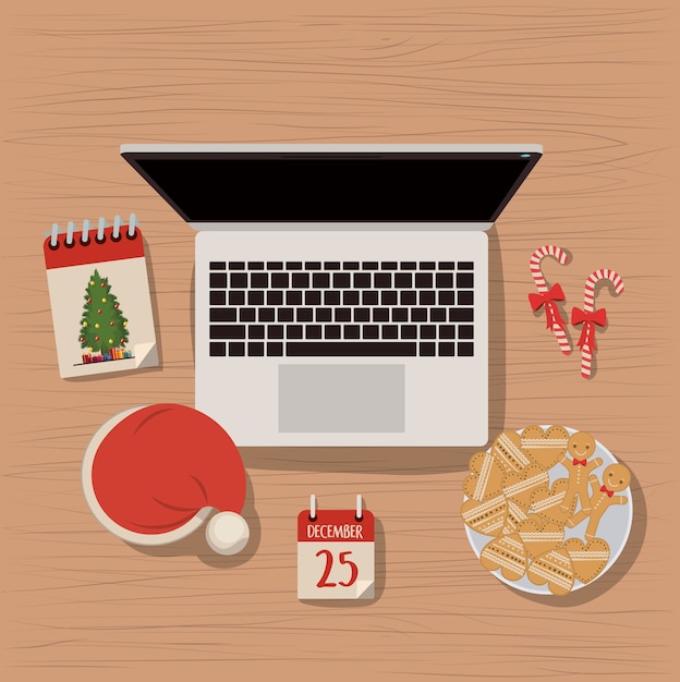 Vector escena de la computadora portátil de navidad