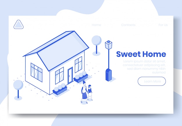 Escena de concepto de diseño isométrico digital de hogar dulce