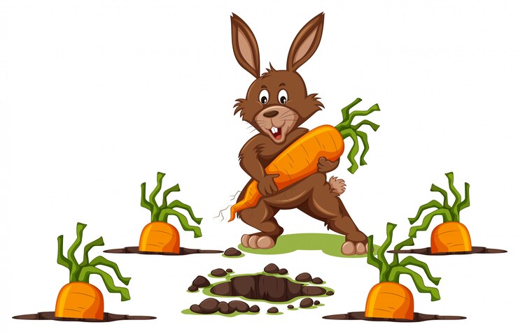 Vector escena de conejo con zanahorias