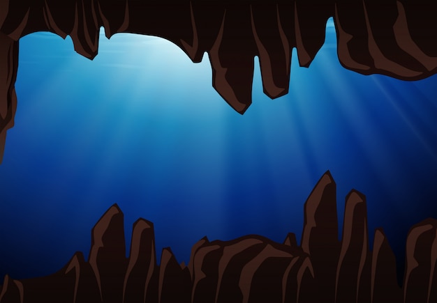 Vector una escena de cueva submarina