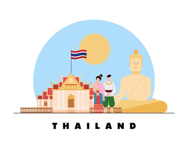 Vector escena de la cultura de tailandia con iconos