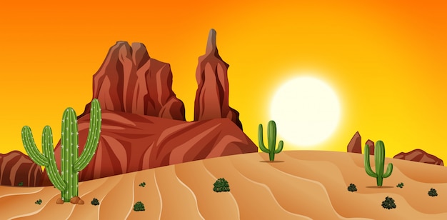 Escena del desierto al atardecer