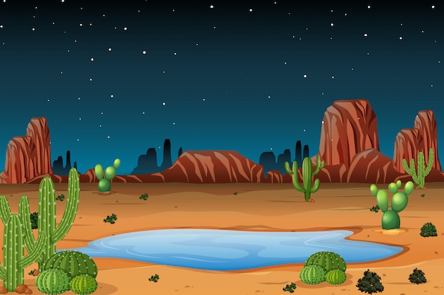 Vector una escena del desierto en la noche.