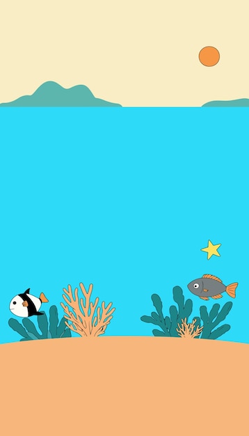 Escena de dibujos animados bajo el agua con peces y coral