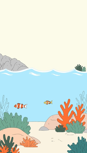 Escena de dibujos animados bajo el agua con peces y coral
